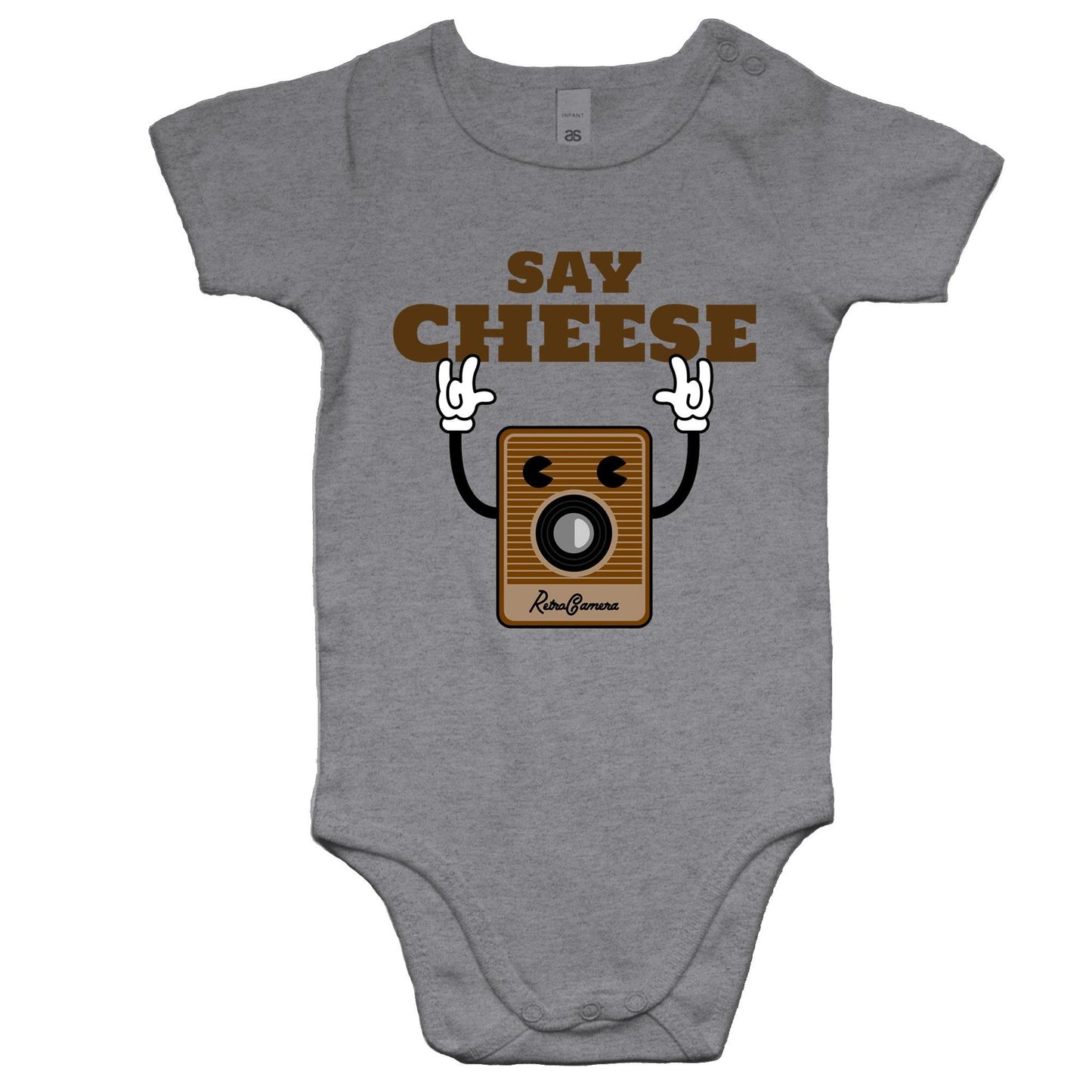 Say Cheese, Retro Camera - Baby Bodysuit Grey Marle Baby Bodysuit Retro Tech