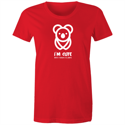 Koala, I'm Cute But I Have Claws - Women's T-shirt Red Womens T-shirt animal Funny Womens