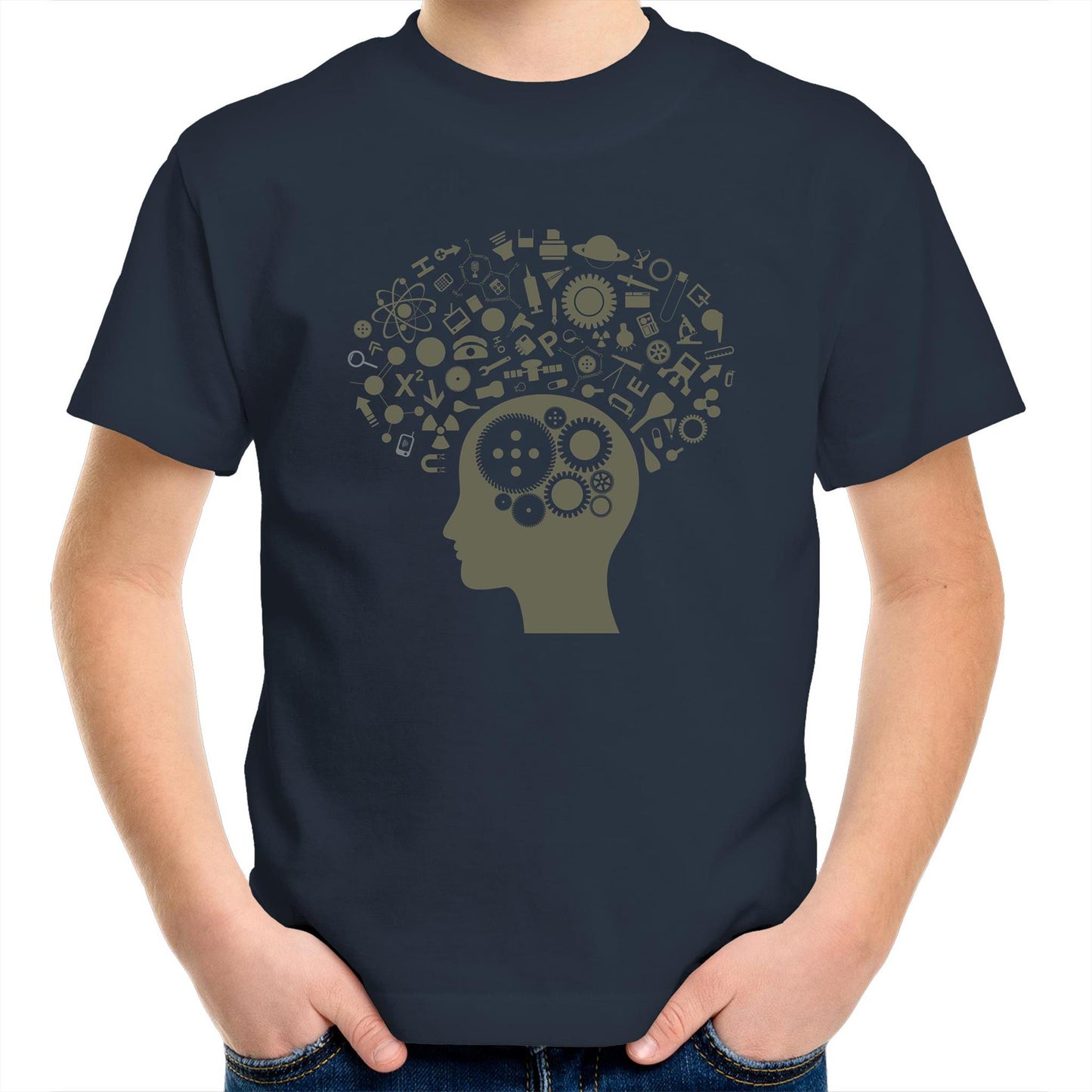 Science Brain - Kids Youth Crew T-Shirt Navy Kids Youth T-shirt Science