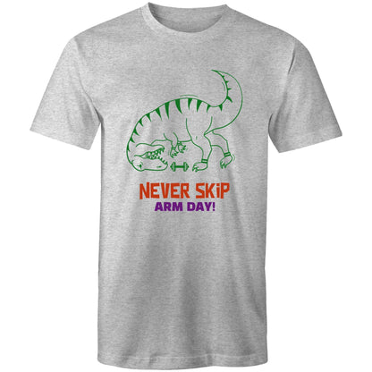 Never Skip Arm Day, Dinosaur - Short Sleeve T-shirt Grey Marle Fitness T-shirt animal Fitness Funny Mens Womens