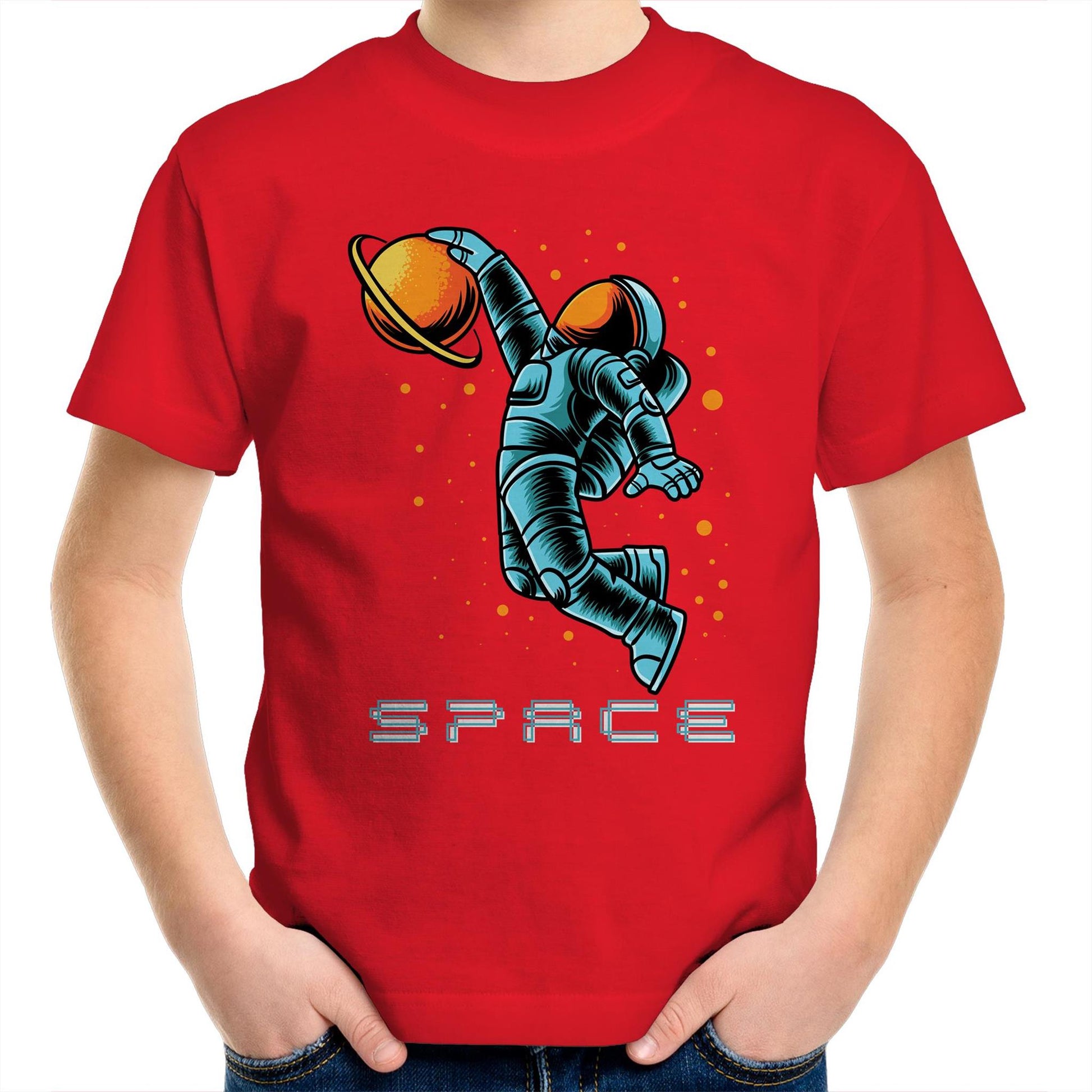 Astronaut Basketball - Kids Youth Crew T-Shirt Red Kids Youth T-shirt Space