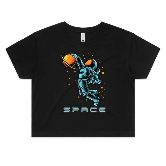 Astronaut Basketball - Women's Crop Tee Black Womens Crop Top Space