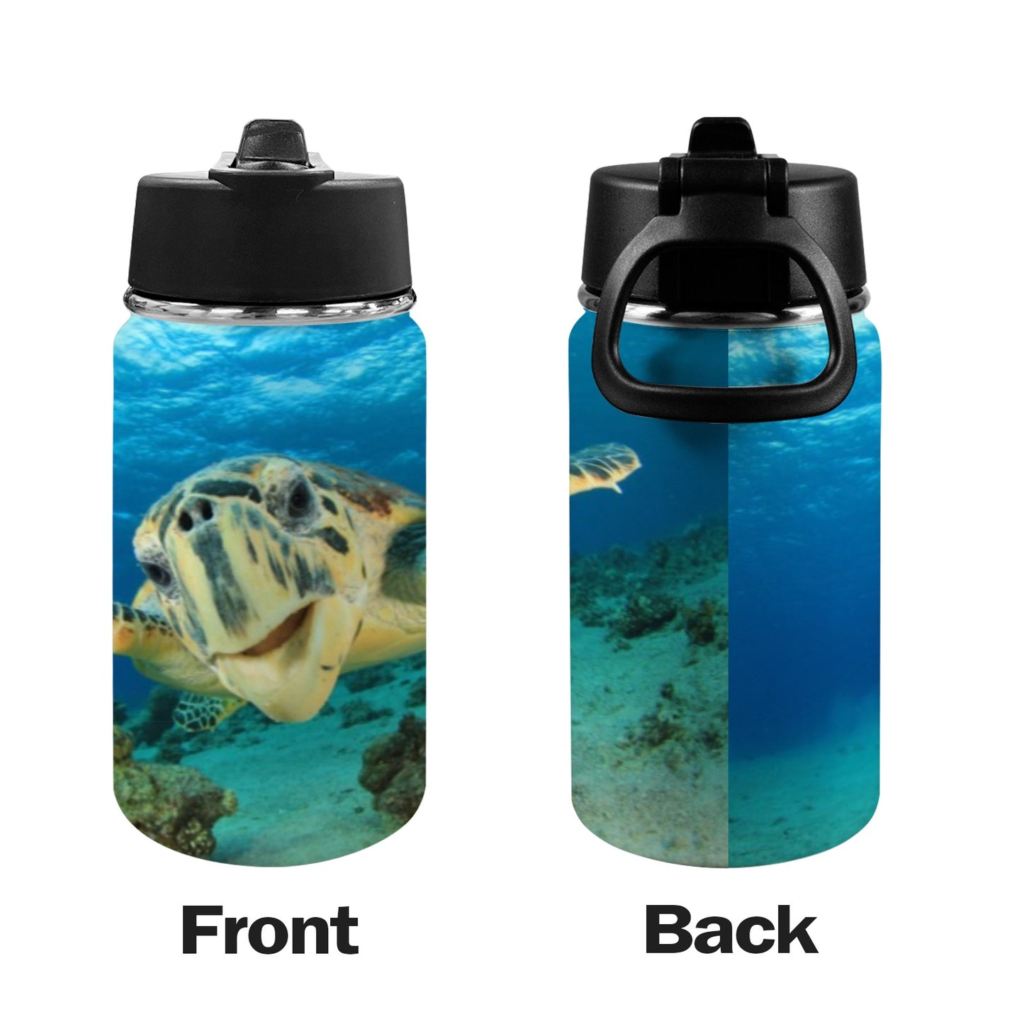 Underwater Sea Turtle - Kids Water Bottle with Straw Lid (12 oz) Kids Water Bottle with Straw Lid