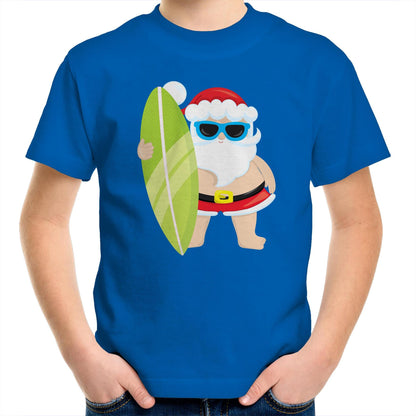 Surf Santa - Kids Youth Crew T-Shirt Bright Royal Christmas Kids T-shirt Merry Christmas