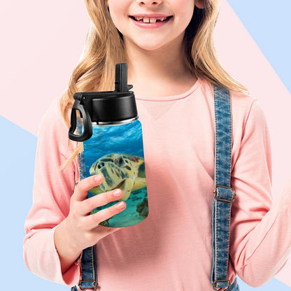 Underwater Sea Turtle - Kids Water Bottle with Straw Lid (12 oz) Kids Water Bottle with Straw Lid