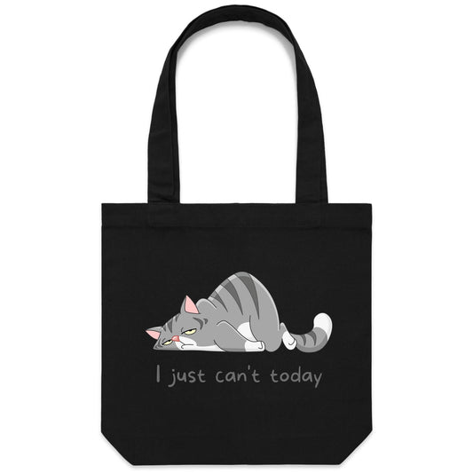 Cat, I just Can't Today - Canvas Tote Bag Black One Size Tote Bag animal
