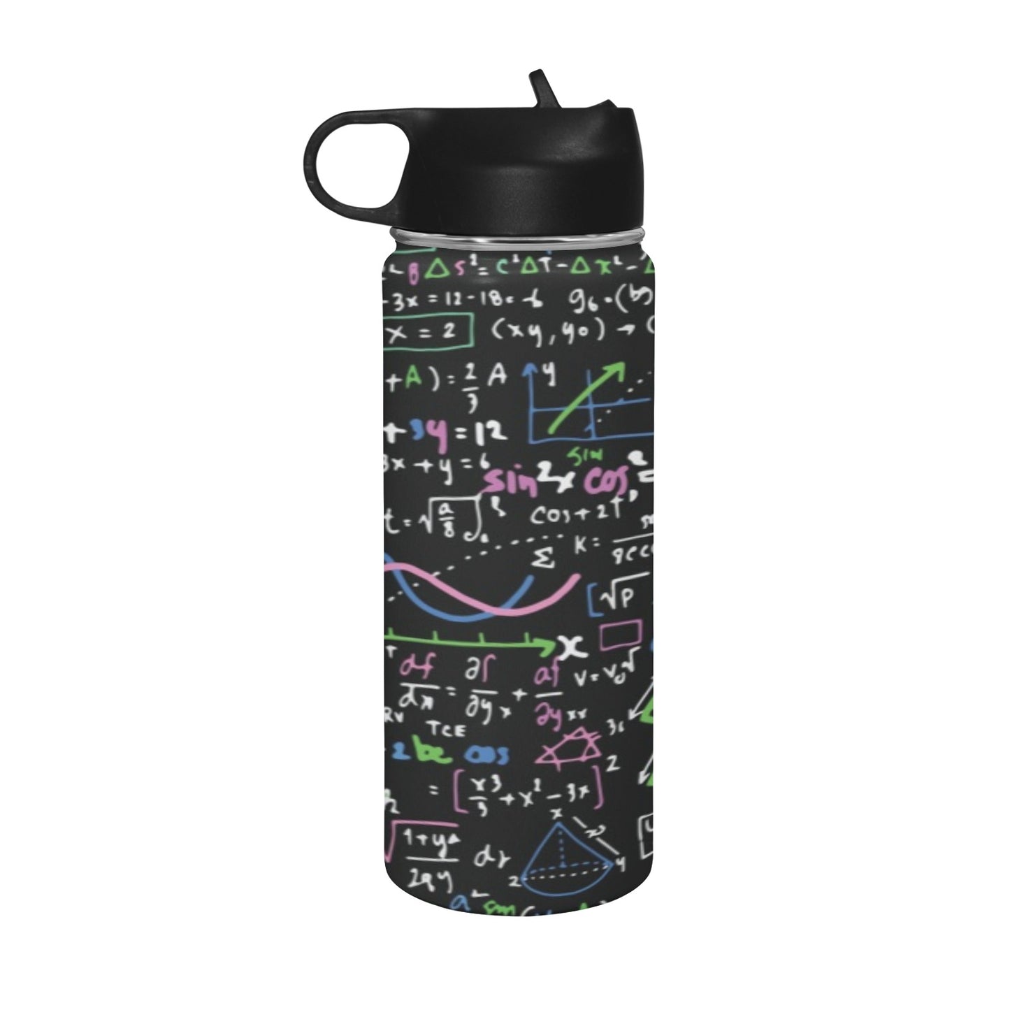 Equations In Green And Pink - Insulated Water Bottle with Straw Lid (18 oz) Insulated Water Bottle with Straw Lid