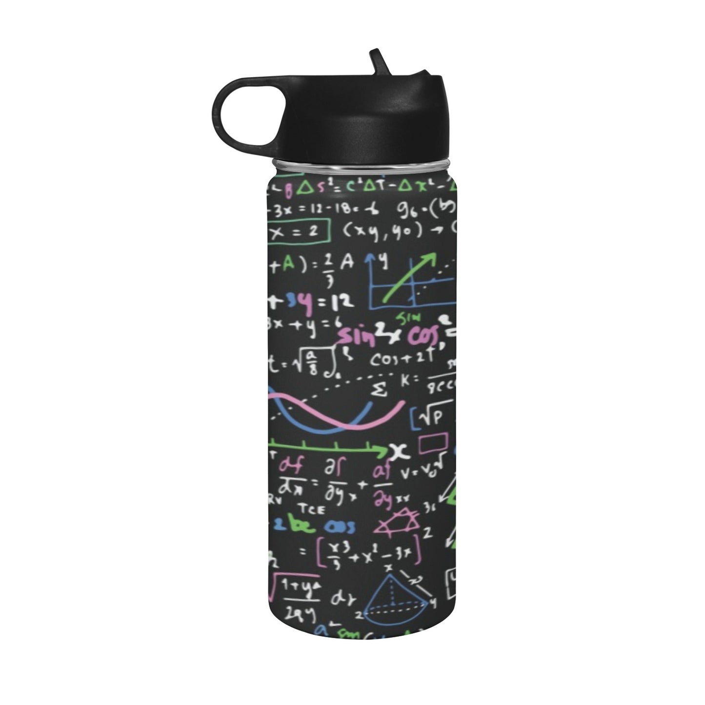 Equations In Green And Pink - Insulated Water Bottle with Straw Lid (18 oz) Insulated Water Bottle with Straw Lid Printed Offshore