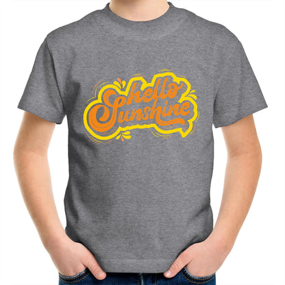 Hello Sunshine - Kids Youth Crew T-Shirt Grey Marle Kids Youth T-shirt Summer