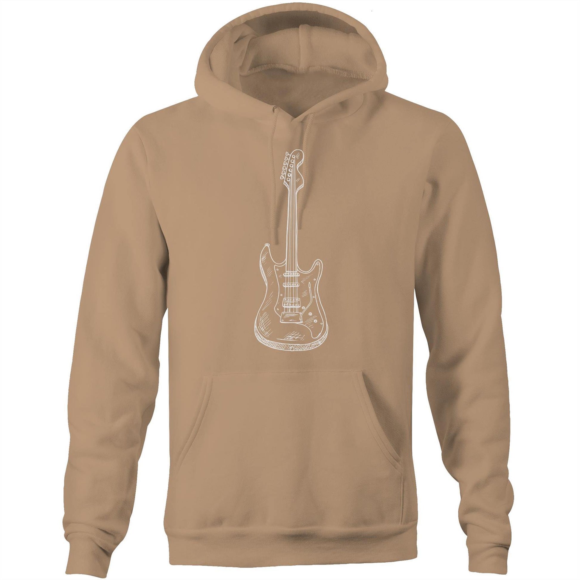 Guitar - Pocket Hoodie Sweatshirt Tan Hoodie Mens Music Womens