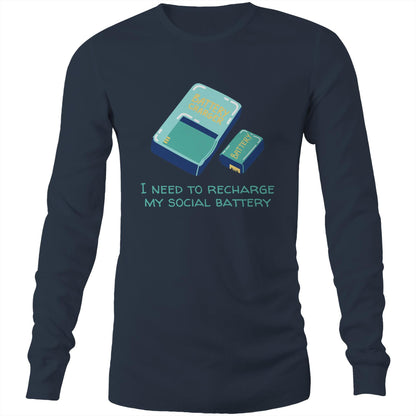 Recharge My Social Battery - Unisex Long Sleeve T-Shirt Navy Unisex Long Sleeve T-shirt Funny Mens Womens