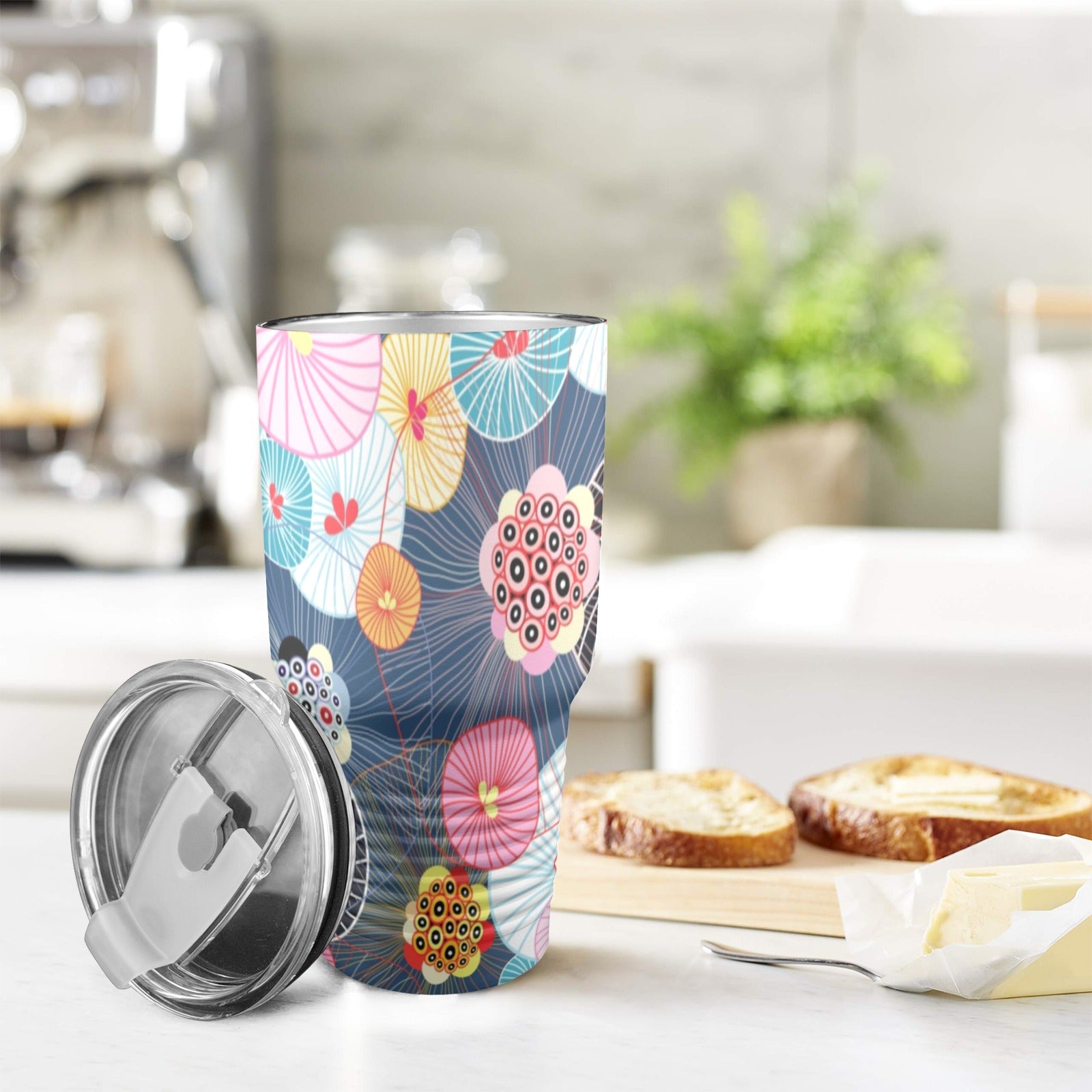 Abstract Floral - 30oz Insulated Stainless Steel Mobile Tumbler 30oz Insulated Stainless Steel Mobile Tumbler Plants Printed Offshore