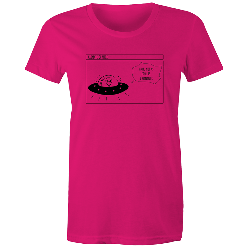 Alien Climate Change - Women's T-shirt Fuchsia Womens T-shirt comic Environment Funny Retro Sci Fi Womens