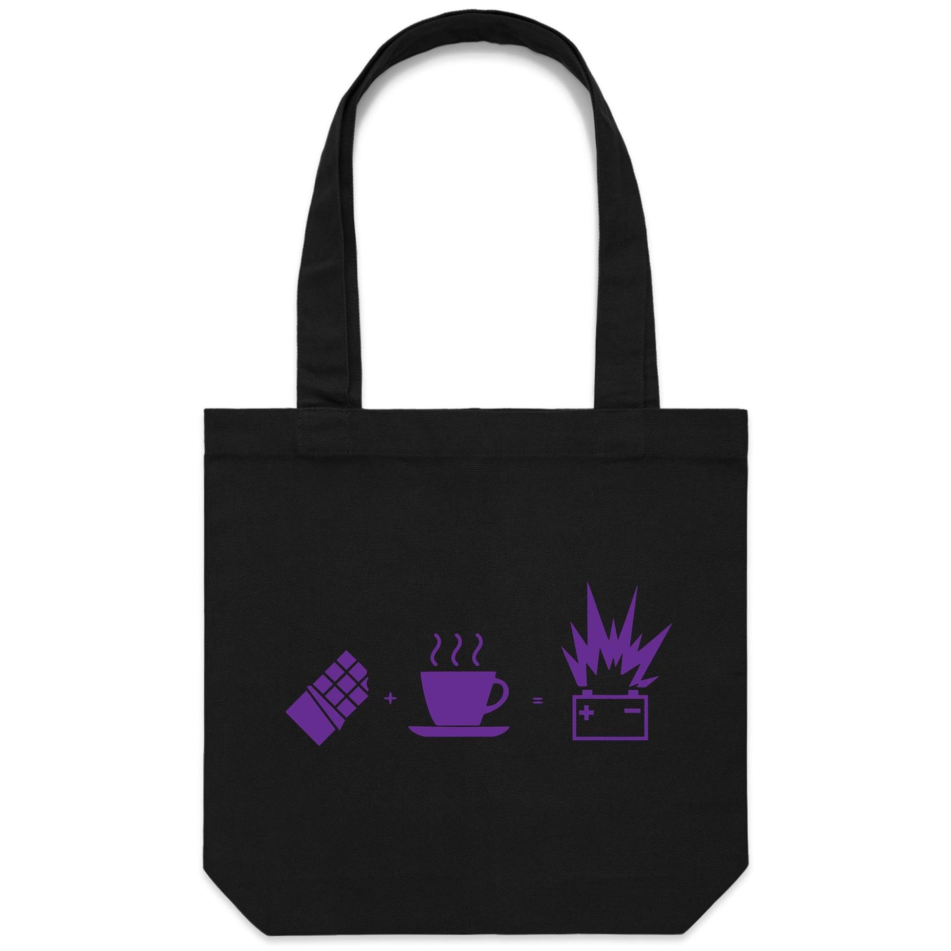Chocolate + Coffee = Energy - Canvas Tote Bag Black One-Size Tote Bag Coffee