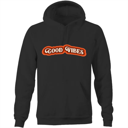 Good Vibes - Pocket Hoodie Sweatshirt Black Hoodie Mens Retro Womens