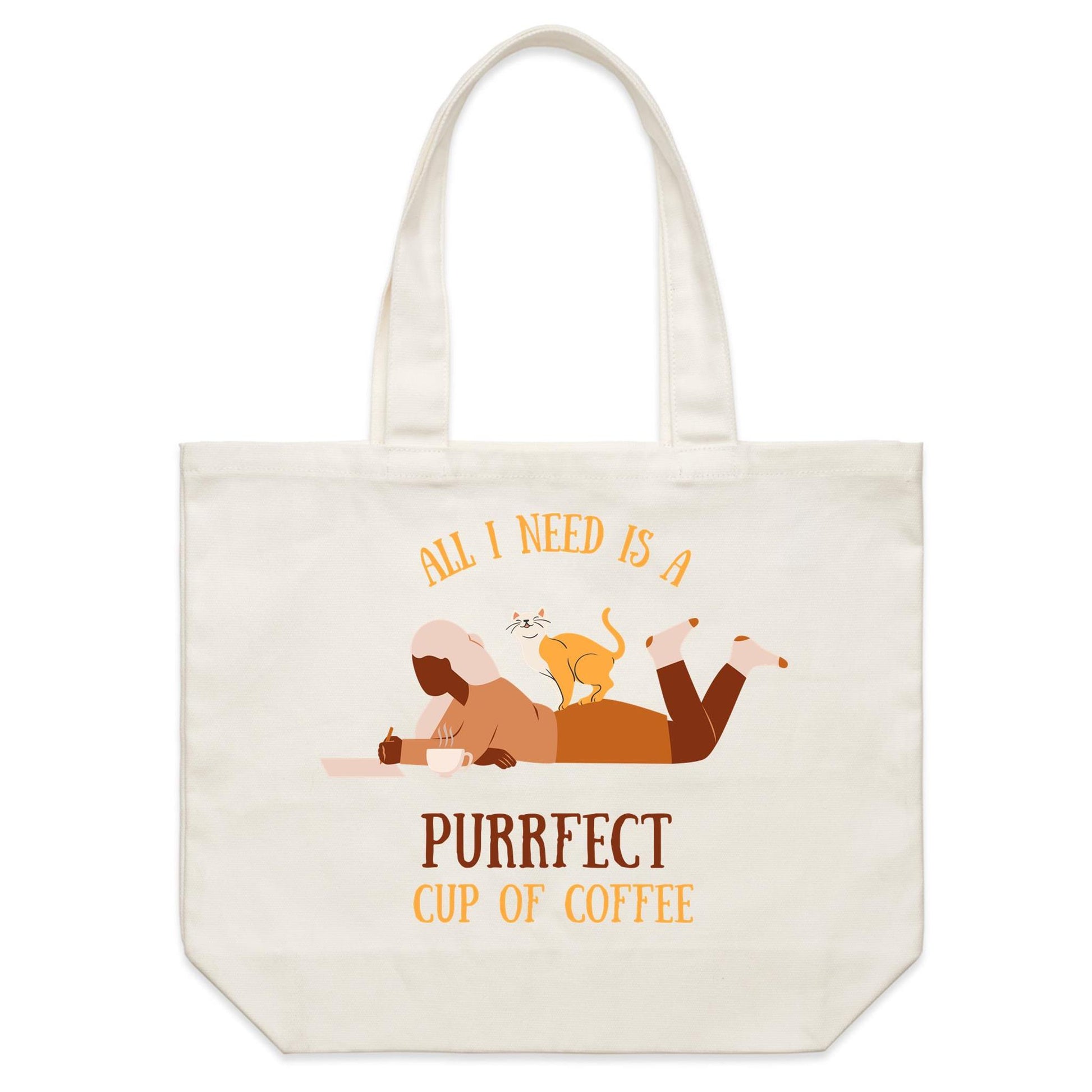 All I Need Is A Purrfect Cup Of Coffee - Shoulder Canvas Tote Bag Default Title Shoulder Tote Bag