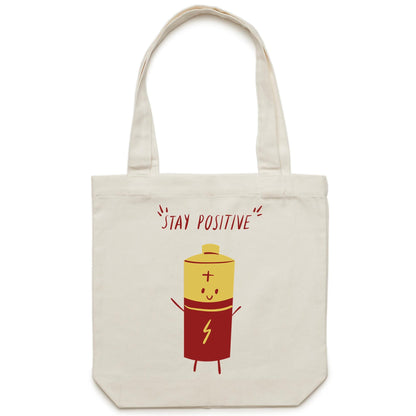 Stay Positive - Canvas Tote Bag Cream One-Size Tote Bag Funny