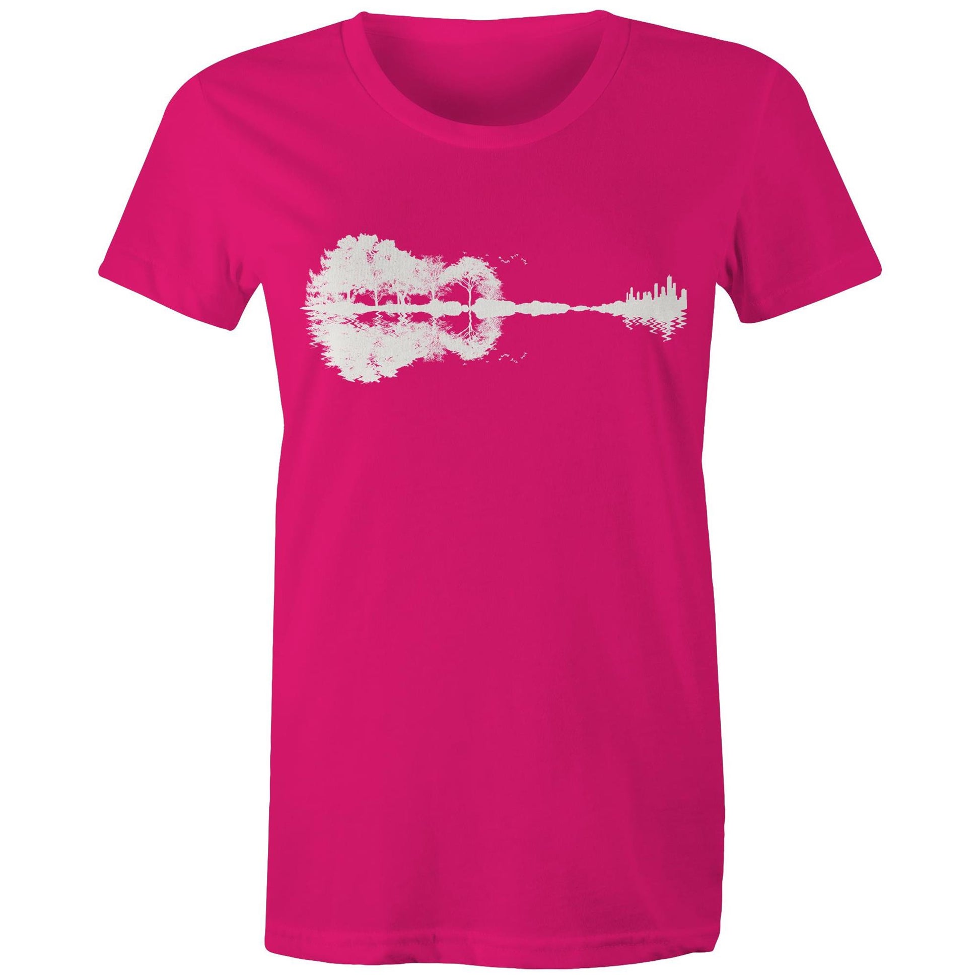 Guitar Reflection - Womens T-shirt Fuchsia Womens T-shirt Music