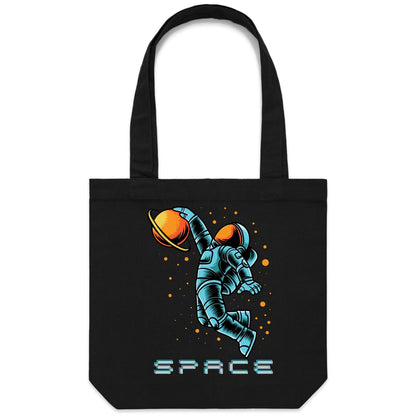 Astronaut Basketball - Canvas Tote Bag Black One Size Tote Bag Space