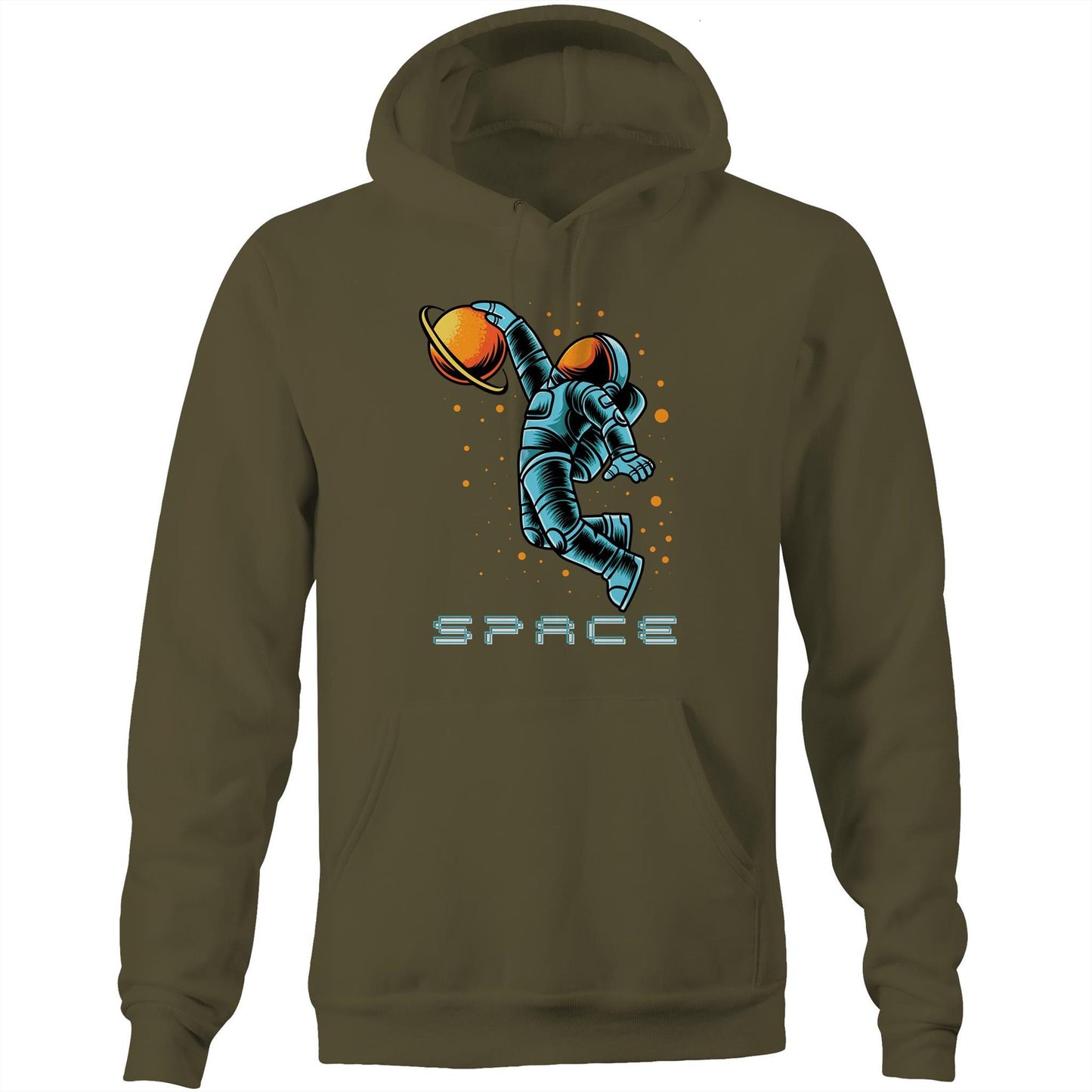 Astronaut Baksetball - Pocket Hoodie Sweatshirt Army Heavyweight Hoodie Space