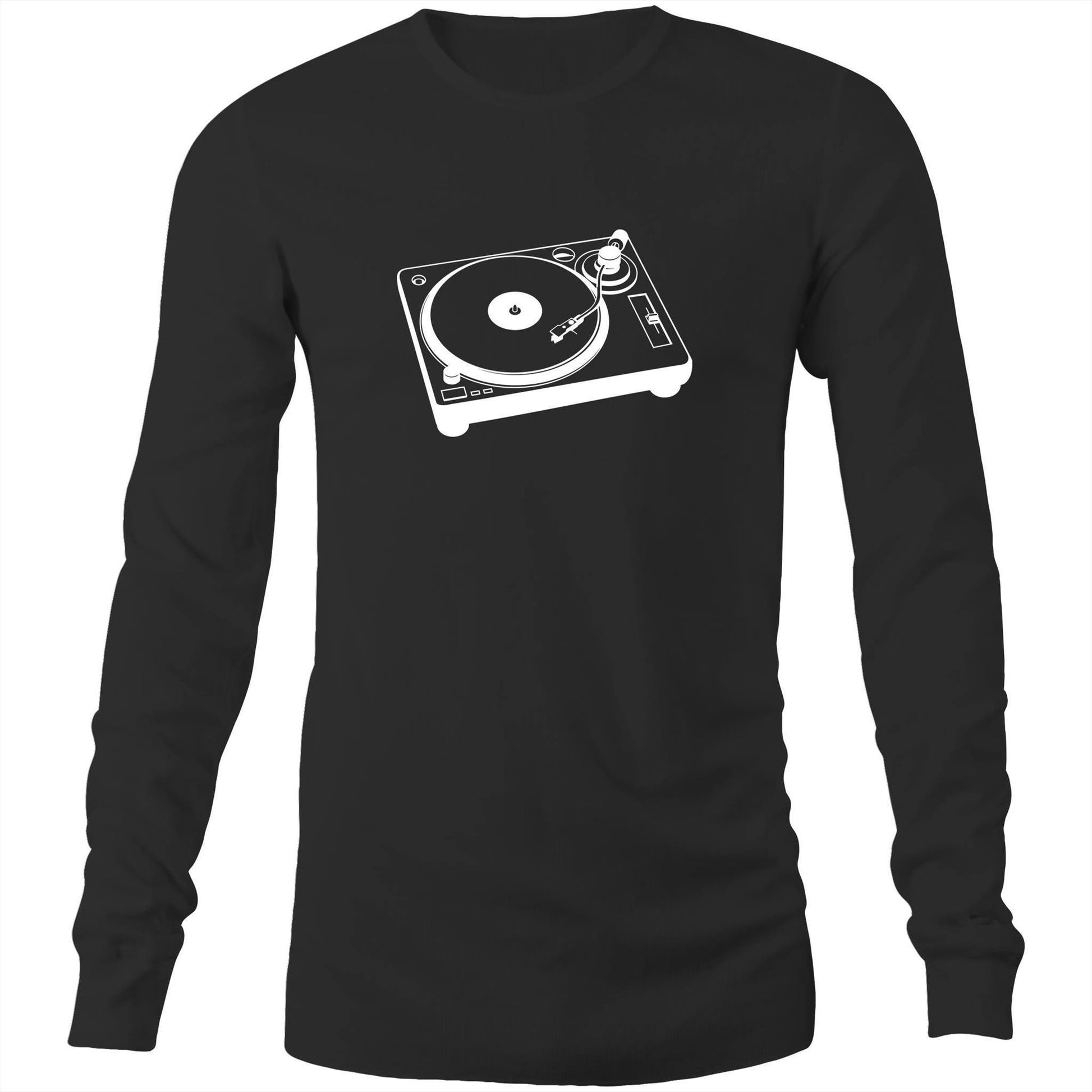 Turntable - Long Sleeve T-Shirt Black Unisex Long Sleeve T-shirt Mens Music Retro Womens
