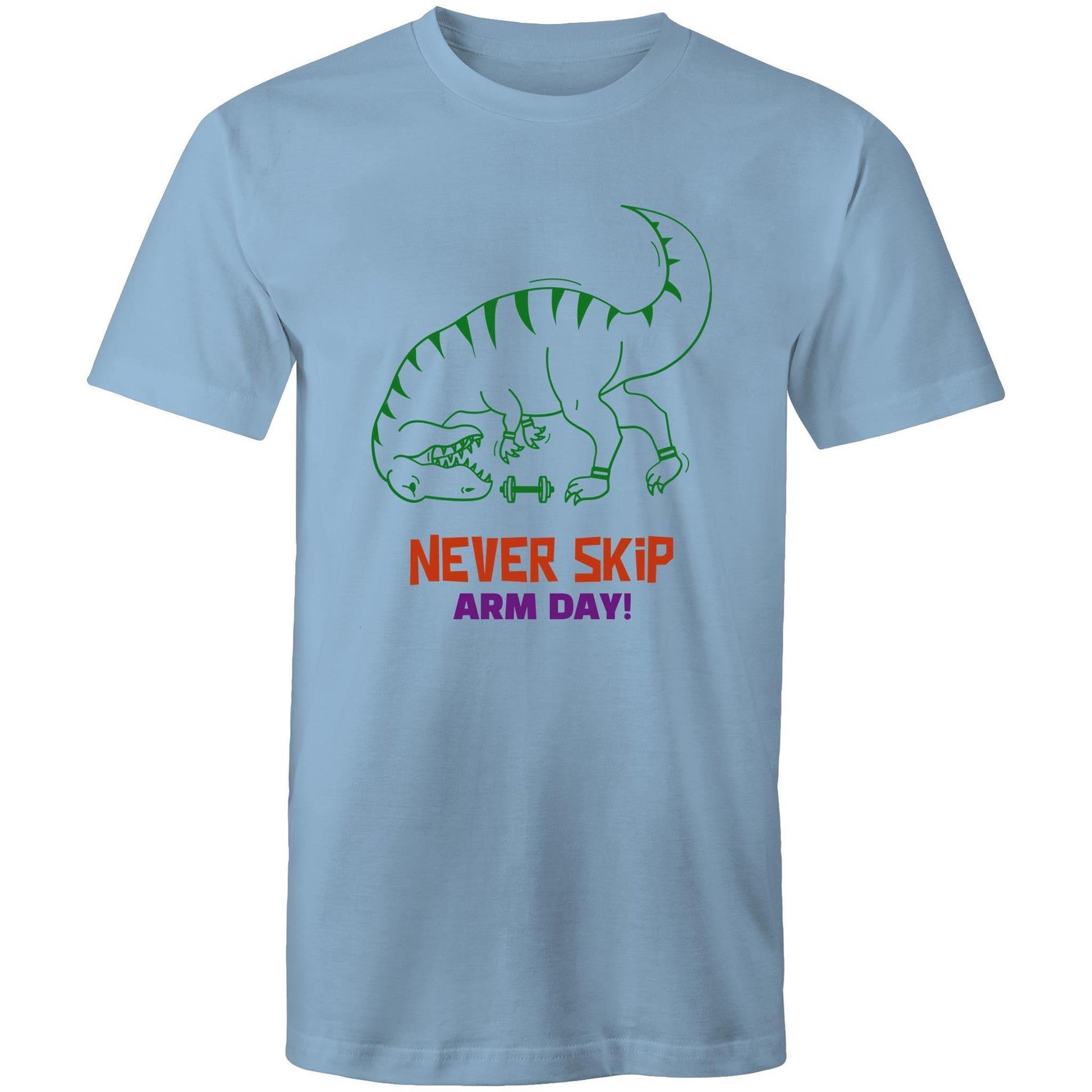 Never Skip Arm Day, Dinosaur - Short Sleeve T-shirt Carolina Blue Fitness T-shirt animal Fitness Funny Mens Womens
