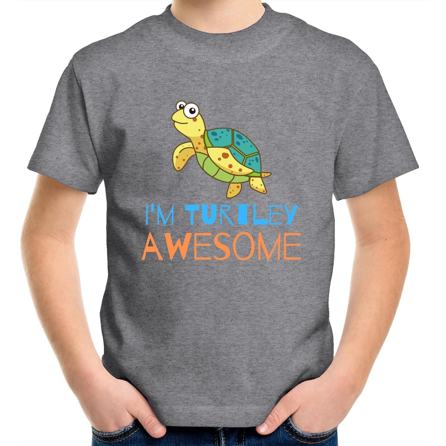 I'm Turtley Awesome - Kids Youth Crew T-Shirt Grey Marle Kids Youth T-shirt animal