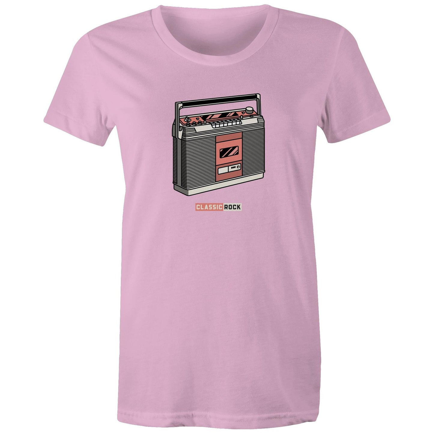 Classic Rock, Cassette Player - Womens T-shirt Pink Womens T-shirt Music Retro