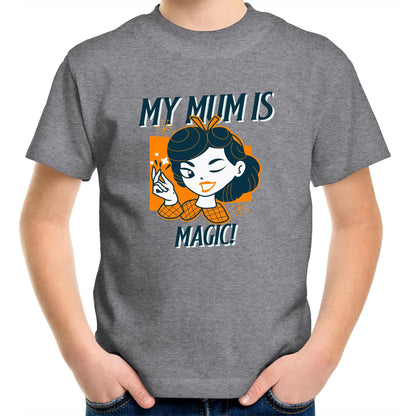 My Mum Is Magic - Kids Youth Crew T-Shirt Grey Marle Kids Youth T-shirt Mum Retro
