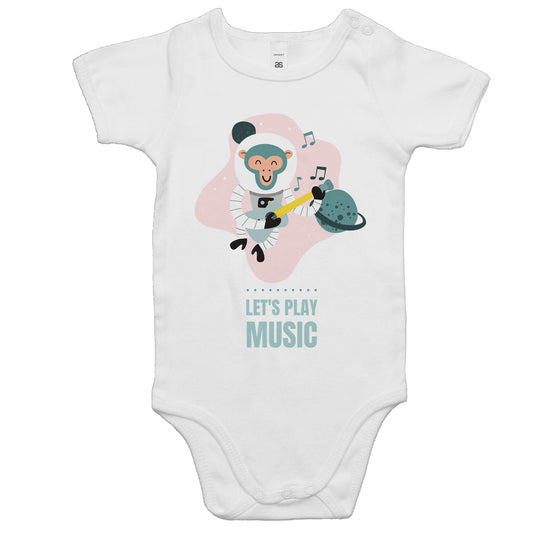 Let's Play Music - Baby Bodysuit White Baby Bodysuit animal Dad Music Space