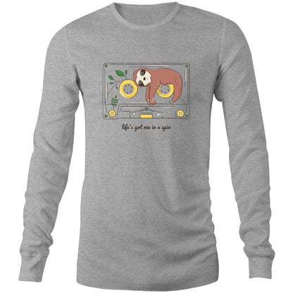 Cassette, Life's Got Me In A Spin - Long Sleeve T-Shirt Grey Marle Unisex Long Sleeve T-shirt animal Music Retro