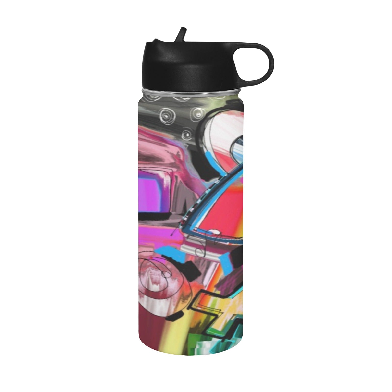 Graffiti Bird - Insulated Water Bottle with Straw Lid (18 oz) Insulated Water Bottle with Straw Lid Printed Offshore