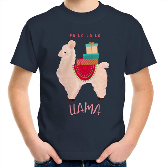 Llama Christmas - Kids Youth Crew T-Shirt Navy Christmas Kids T-shirt Merry Christmas