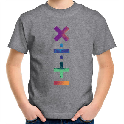 Maths Symbols - Kids Youth Crew T-Shirt Grey Marle Kids Youth T-shirt Maths Science