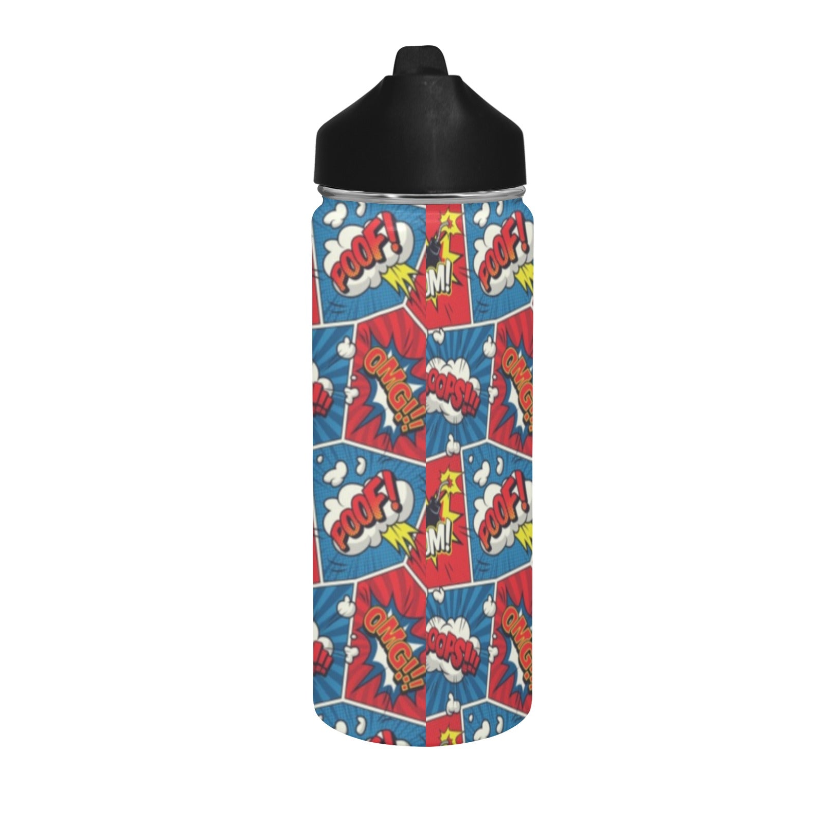 Comic Book Pop - Insulated Water Bottle with Straw Lid (18 oz) Insulated Water Bottle with Straw Lid Printed Offshore