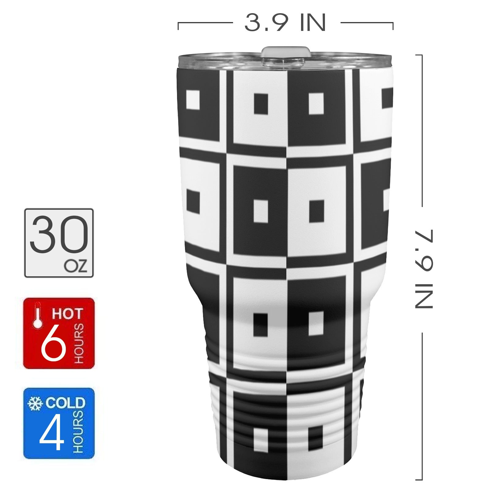 Black And White Squares - 30oz Insulated Stainless Steel Mobile Tumbler 30oz Insulated Stainless Steel Mobile Tumbler