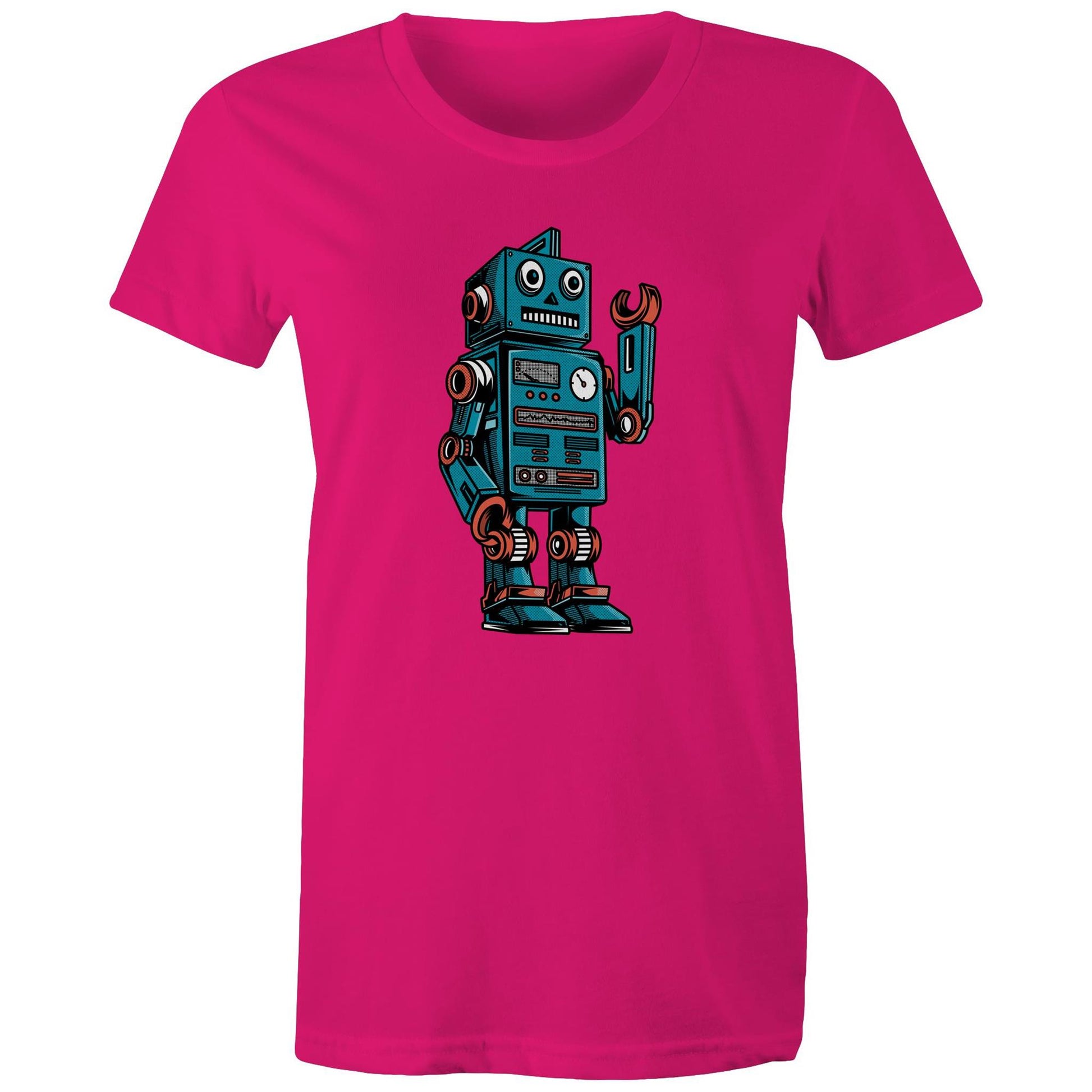 Robot - Womens T-shirt Fuchsia Womens T-shirt Sci Fi