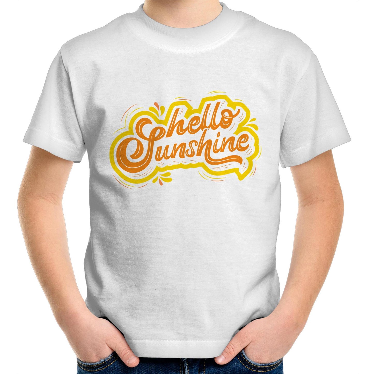 Hello Sunshine - Kids Youth Crew T-Shirt White Kids Youth T-shirt Summer