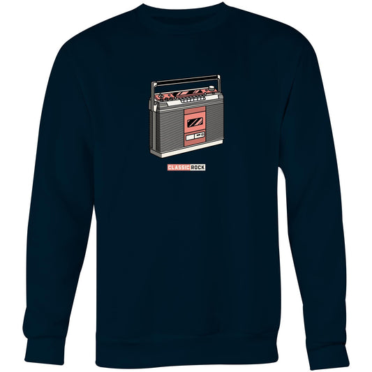 Classic Rock, Cassette Player - Crew Sweatshirt Navy Sweatshirt Music Retro