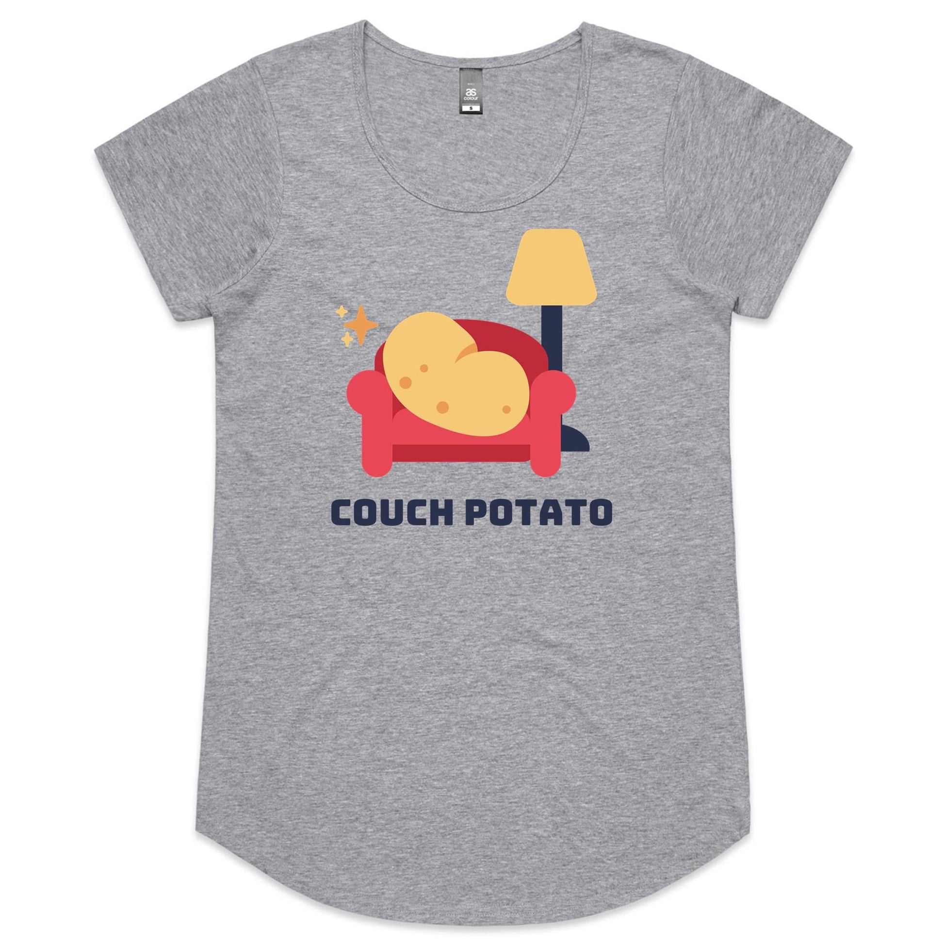 Couch Potato - Womens Scoop Neck T-Shirt Grey Marle Womens Scoop Neck T-shirt Funny