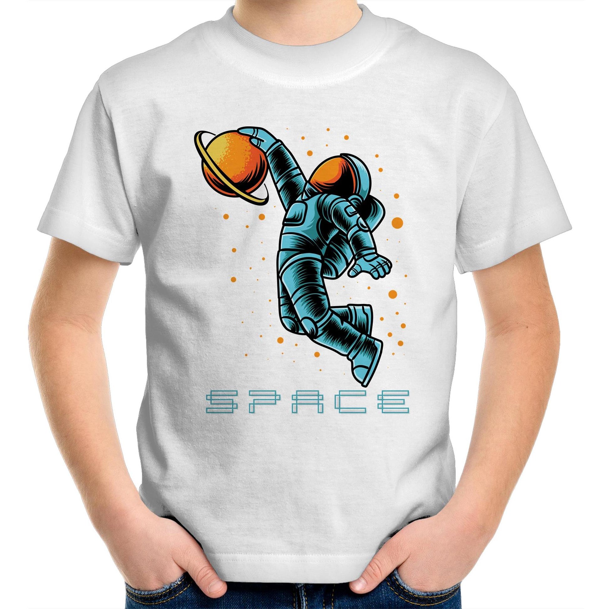 Astronaut Basketball - Kids Youth Crew T-Shirt White Kids Youth T-shirt Space