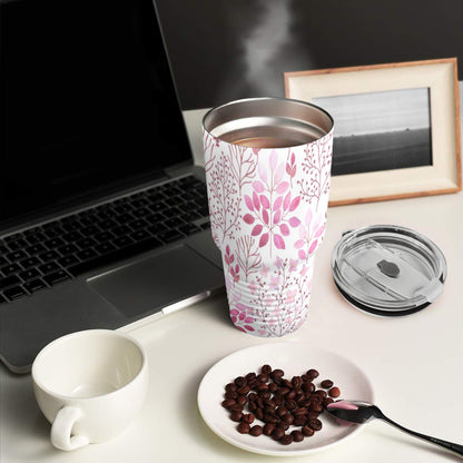 Pink Flowers - 30oz Insulated Stainless Steel Mobile Tumbler 30oz Insulated Stainless Steel Mobile Tumbler Plants Printed Offshore