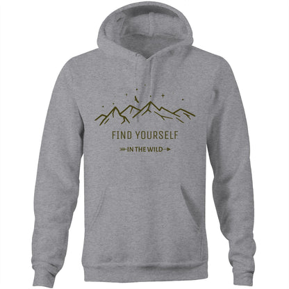 Find Yourself In The Wild - Pocket Hoodie Sweatshirt Grey Marle Hoodie Environment Mens Womens