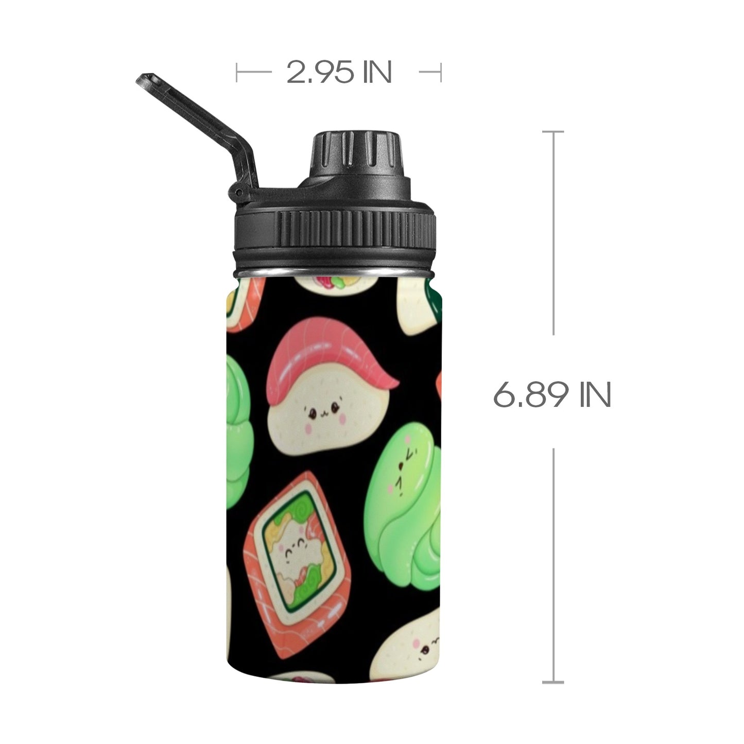 Happy Sushi - Kids Water Bottle with Chug Lid (12 oz) Kids Water Bottle with Chug Lid Food