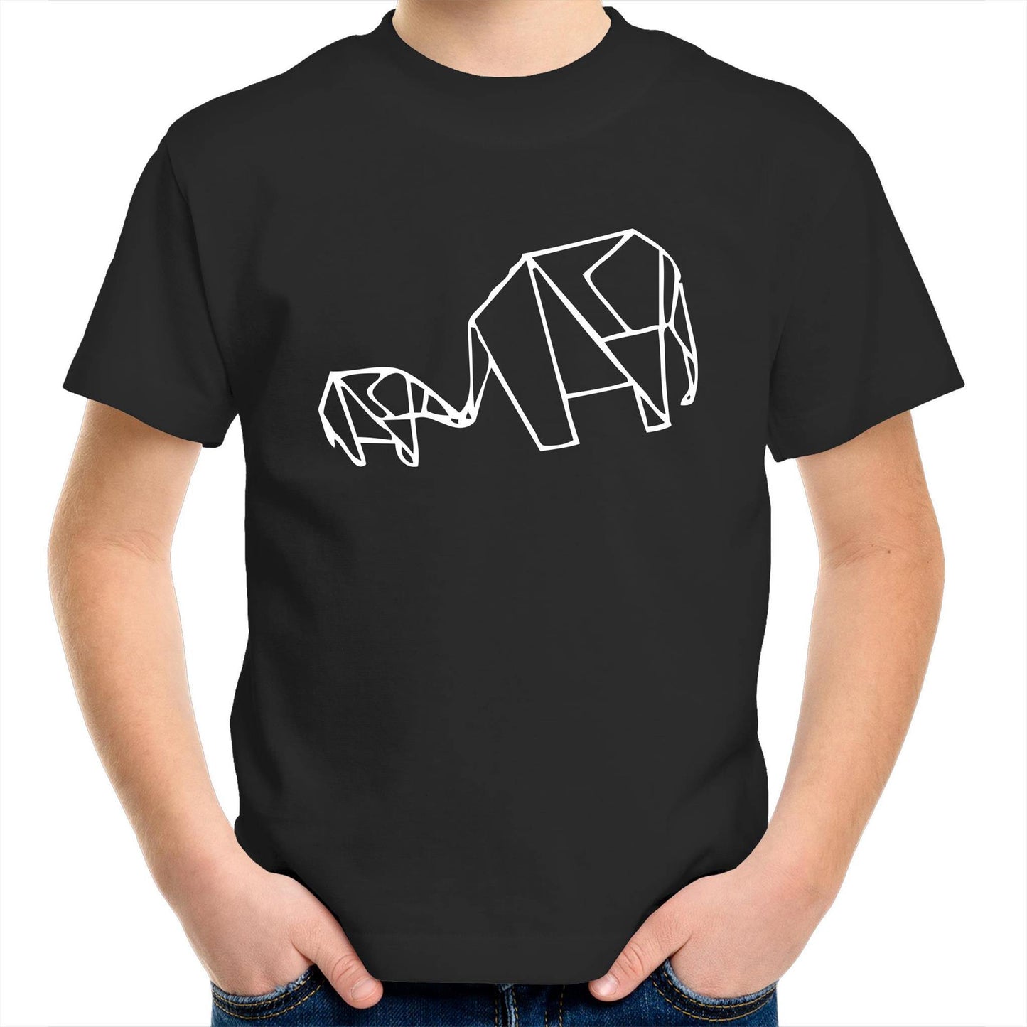 Origami Elephant - Kids Youth Crew T-Shirt Black Kids Youth T-shirt animal