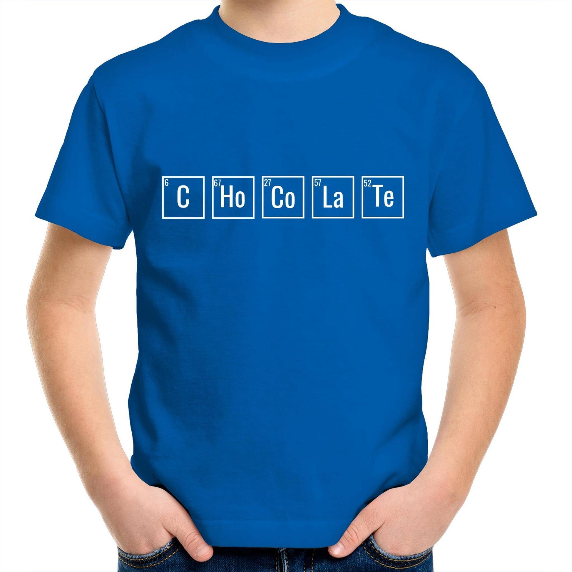 Chocolate Symbols - Kids Youth Crew T-Shirt Bright Royal Kids Youth T-shirt Chocolate Science