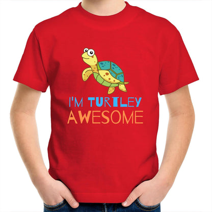 I'm Turtley Awesome - Kids Youth Crew T-Shirt Red Kids Youth T-shirt animal