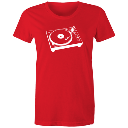 Turntable - Women's T-shirt Red Womens T-shirt Music Retro Womens