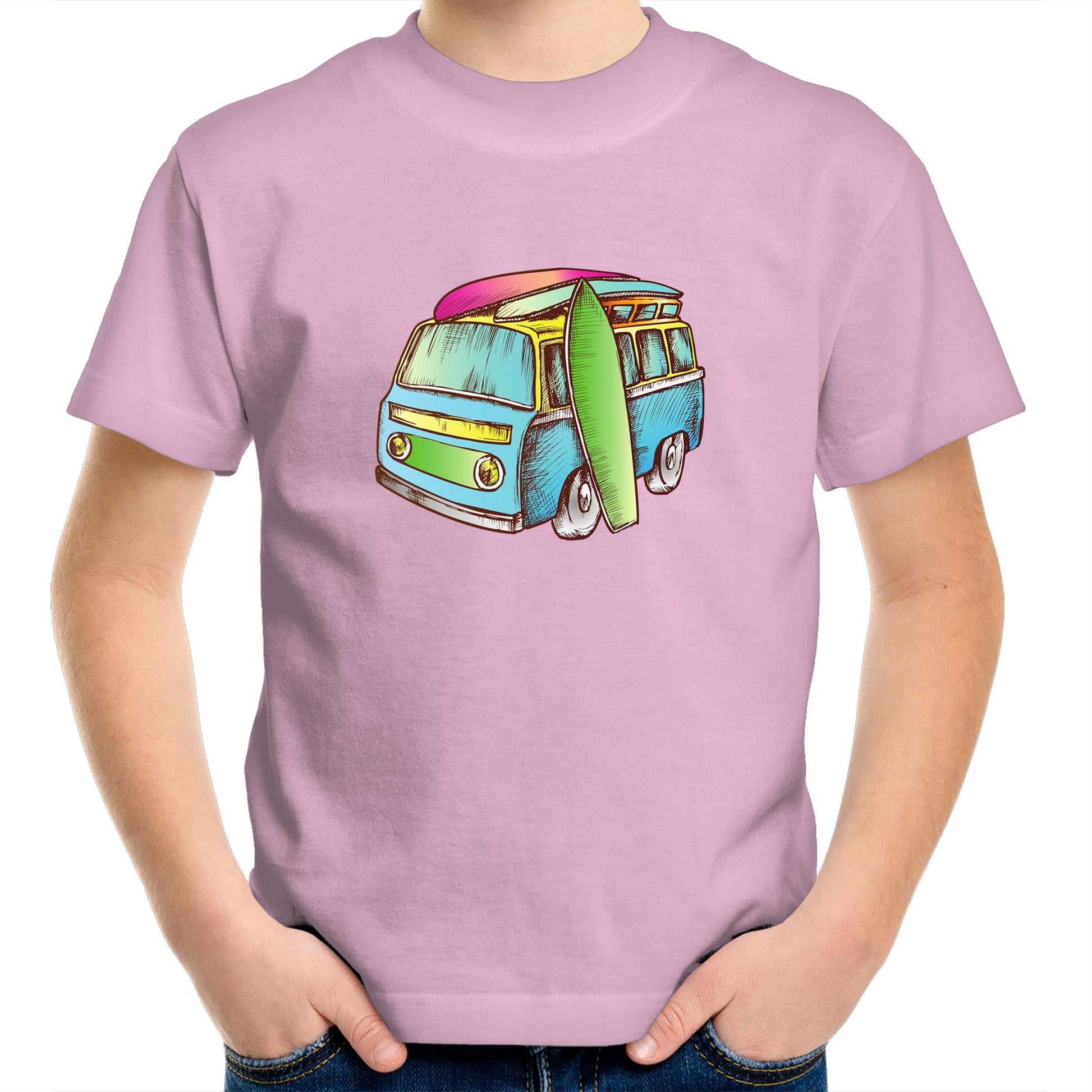 Surf Trip - Kids Youth Crew T-Shirt Pink Kids Youth T-shirt Retro Summer