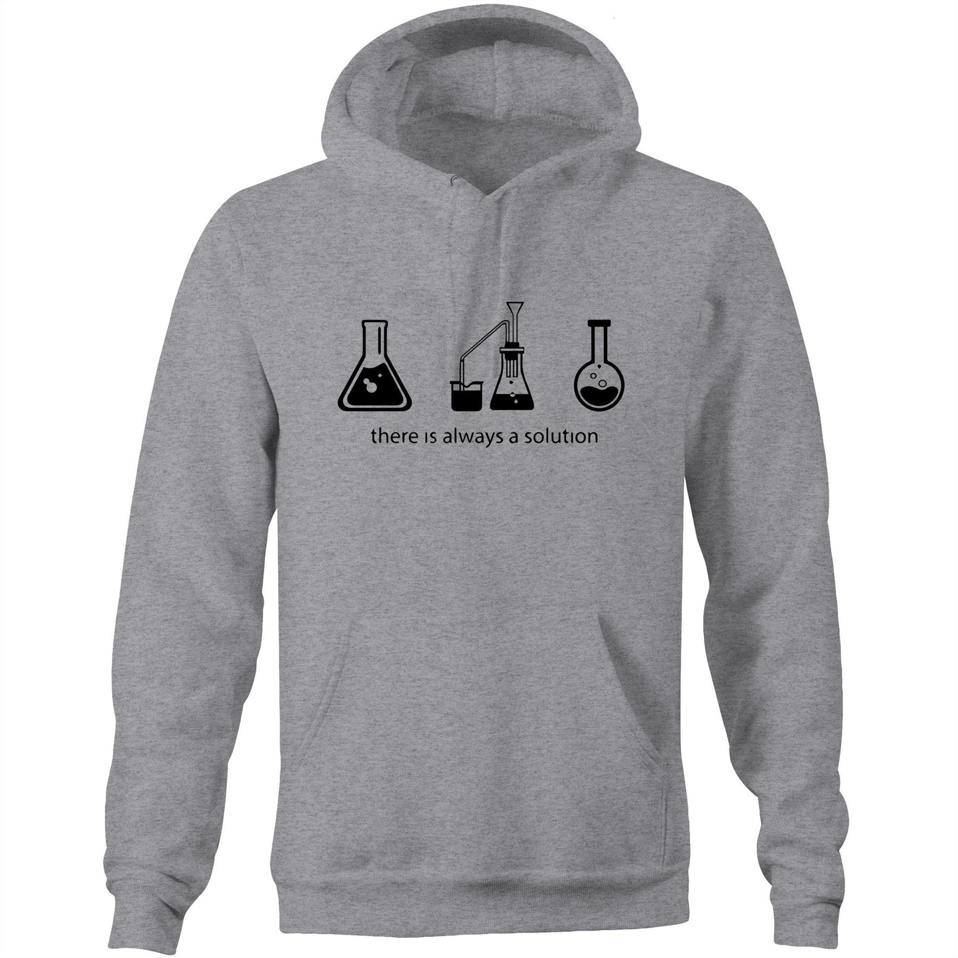 There Is Always A Solution - Pocket Hoodie Sweatshirt Grey Marle Hoodie Mens Science Womens